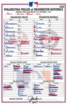 2017 Victor Robles Major League Debut Line Up Card Nationals Vs. Phillies 9/7/2017 (MLB Authenticated)
